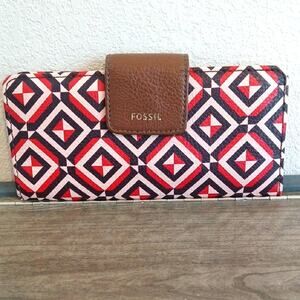 Fossil Madison Slim Clutch Wallet Geometric Shapes